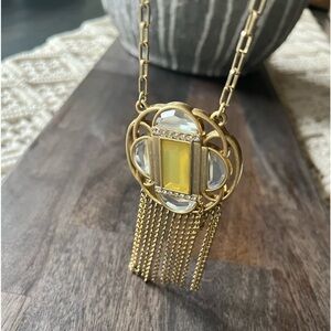 LIA SOPHIA COMPASS Necklace Rhinestones Gold Tone Chain Fringe Excellent